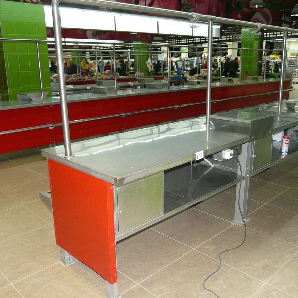 картинка Прилавок холодильный МХМ ПХС-1,55/0,85 (мясной, встроенное холод-е, с креплением для перекладины)